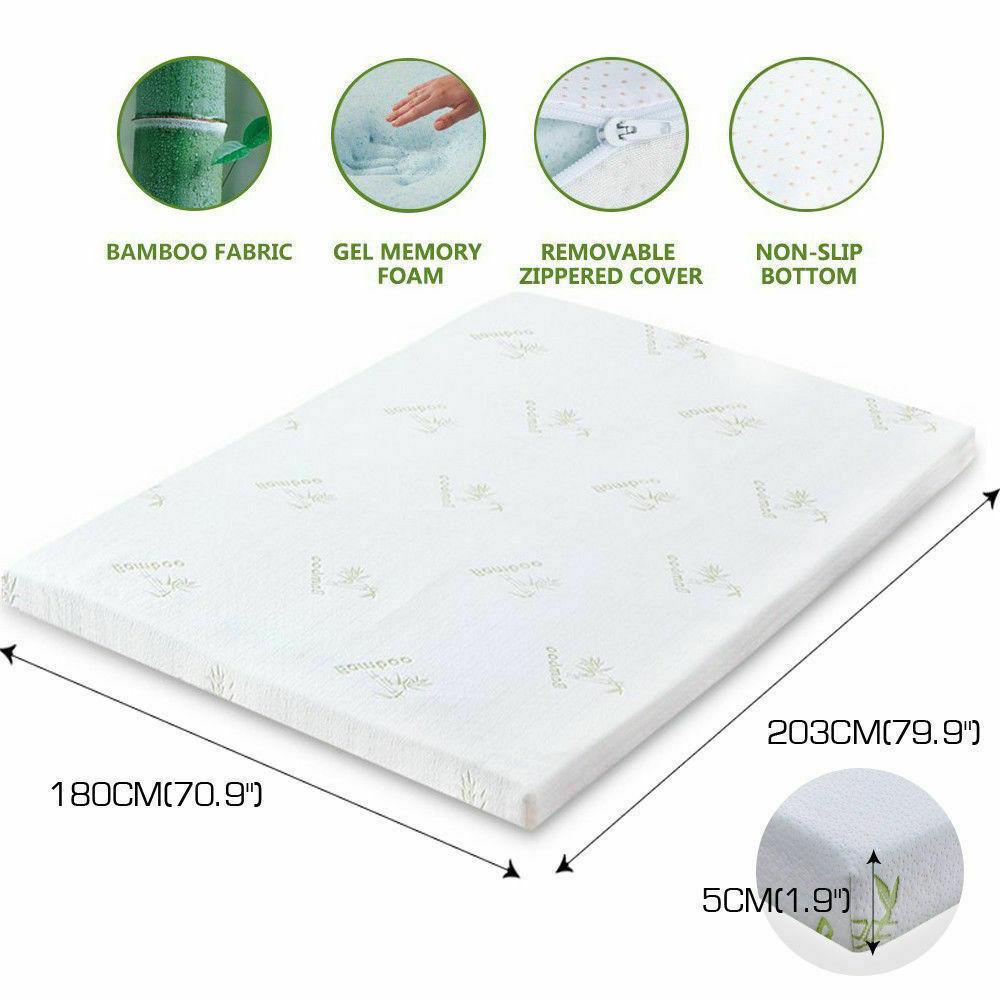 DreamZ 5cm Cool Gel Memory Foam Mattress Topper with bamboo fabric cover, showcasing its soft texture and elegant embroidery pattern.